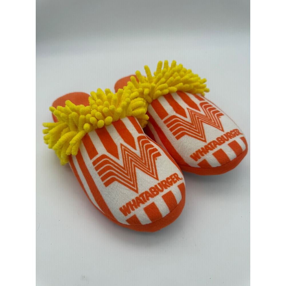 Whataburger French Fry Plush Slippers Orange White Striped Mens Large L Logo